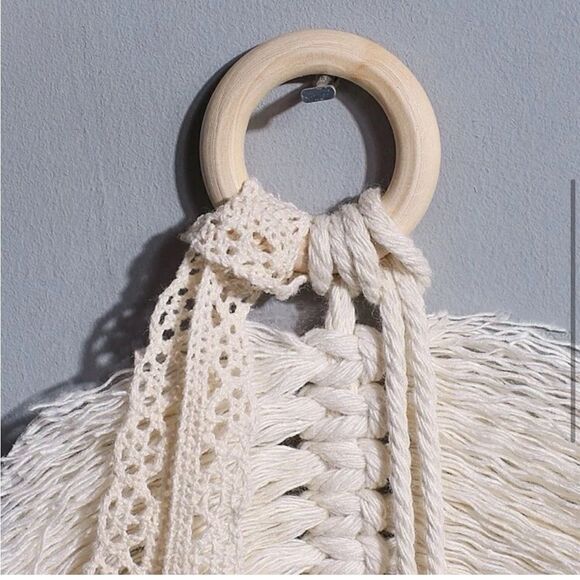 Boho Macrame and Lace Leaf Wall Hanging - Picture 5 of 6